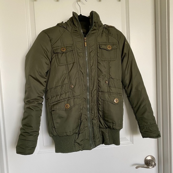 Dollhouse Outerwear Olive Green Hooded Puff Jacket - Picture 1 of 4
